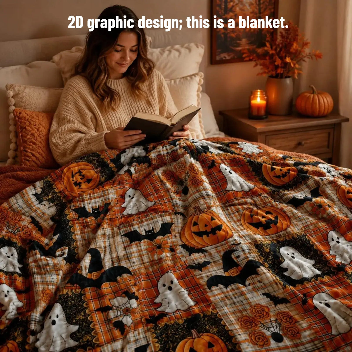 Countdown Sale Halloween Pumpkin Ghost Bat Plaid Patchwork Flannel Blanket Kids And Adults AC Blanket Soft Warm Cozy Throw Blanket Lightweight Sofa Bed Couch Bedroom Living Room Fall Autumn Home Decor Gift Viral Halloween Blanket