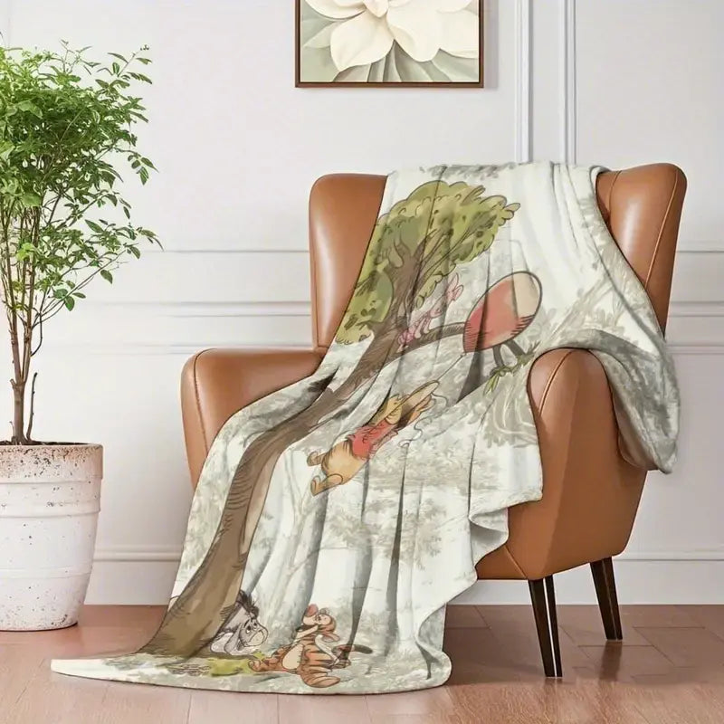 [SummerVibes] DISNEY CLASSIC Winnie the Pooh Flannel Blanket, Suitable for All Seasons, Suitable for Bedroom, Camping, Office Naps, Father's Day Gift