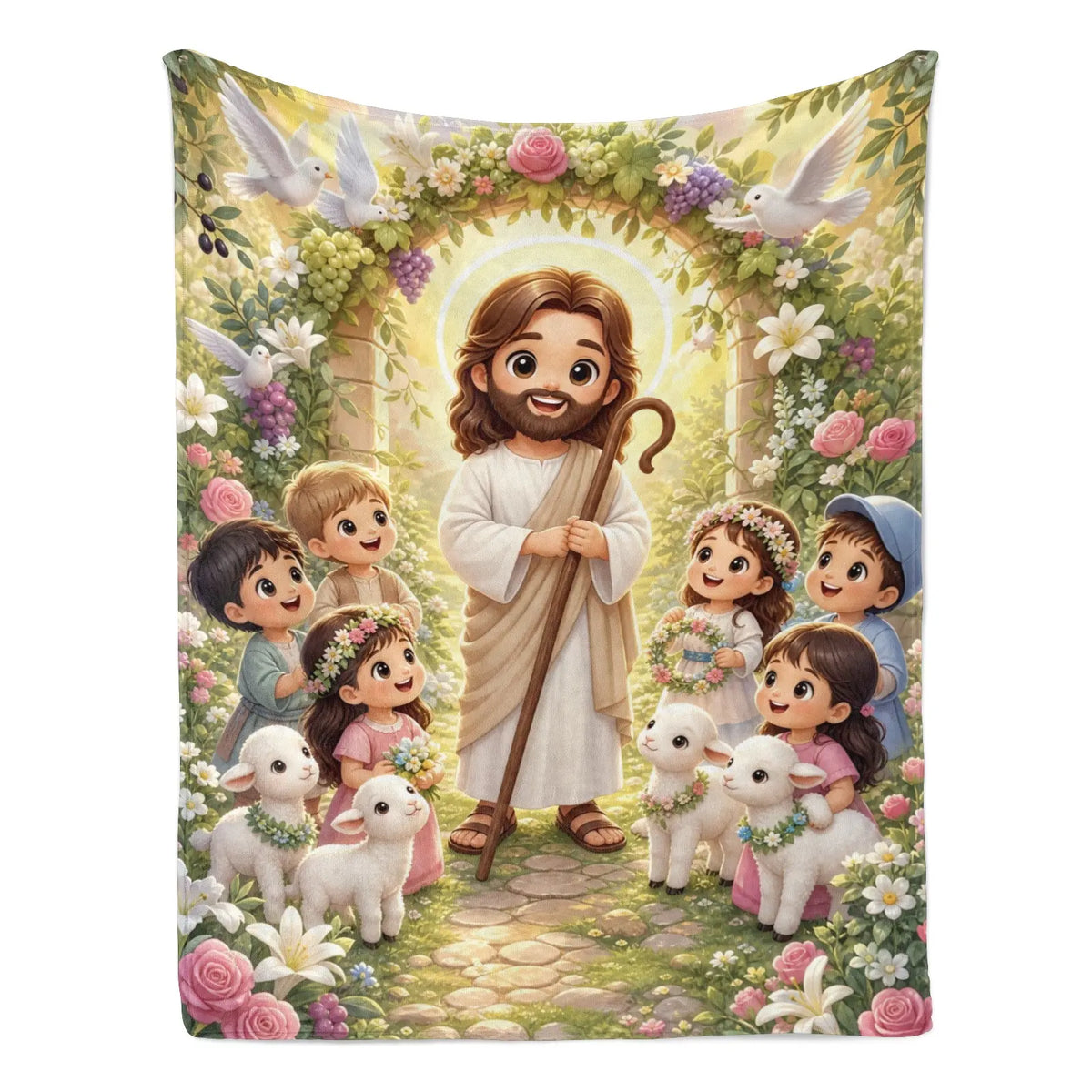 Jesus Cartoon Lamb Blanket - Soft Flannel Throw, Warm Cozy Lightweight Blanket for Sofa, Bed, Travel, Office, Birthday & Holiday Gift