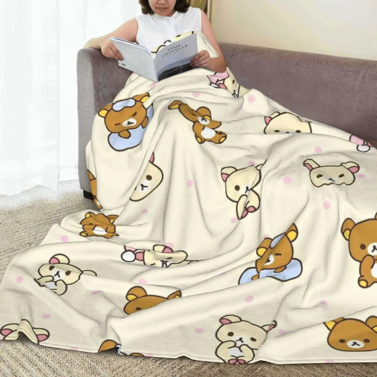 Rilakkuma Cartoon Flannel Blanket Warm Throw Blanket for Home Decor Airplane Travel Novelty Bedspread Sofa Bed Cover