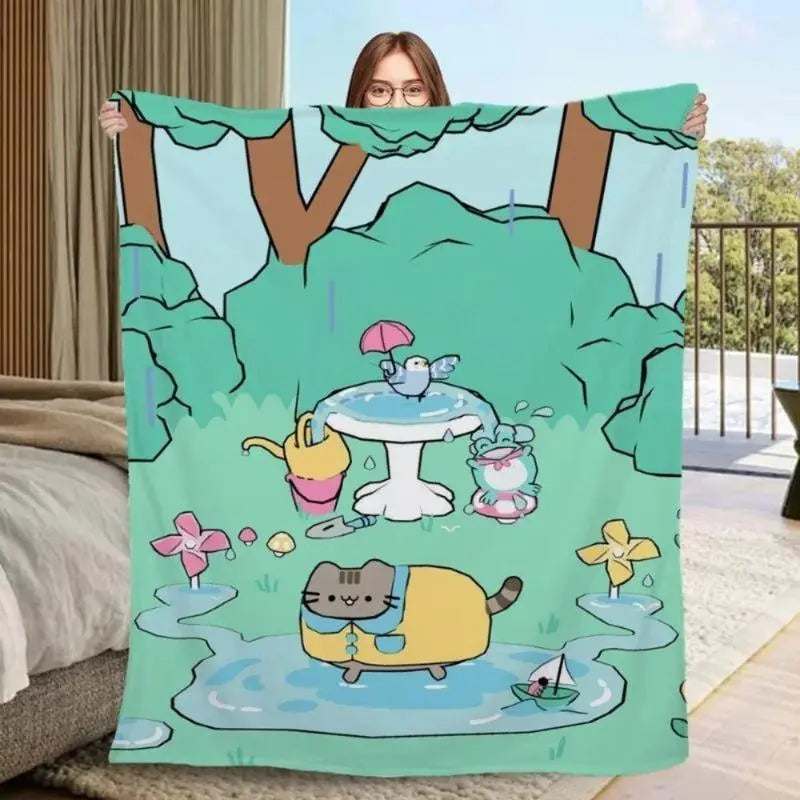 Pusheen Cat Plush Blanket Ultra Soft Flannel Fabric Adorable Kawaii Design Perfect Couples Gift For Anime Fans Cuddle Essential Cozy Nights Snuggle Companion office nap cover flannel portable throw blanket