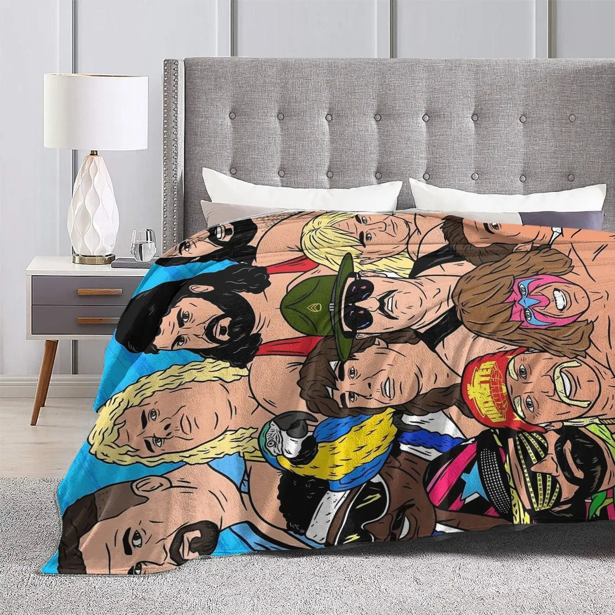 [Cozy Wrestling Flannel Blanket] Soft, Warm Wrestling-Themed Flannel Blanket - Cozy Throw for Couch, Office, Bed, Camping & Travel - Versatile All-Season Gift, Charming Anime Style Skin-friendly, lightweight and soft