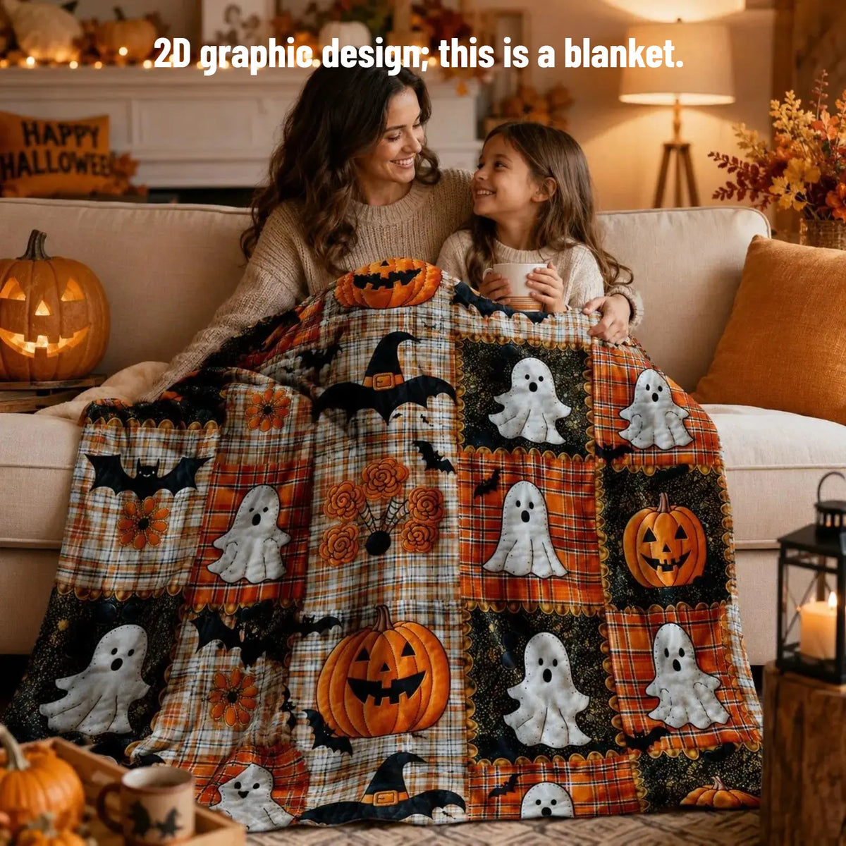 Countdown Sale Halloween Pumpkin Ghost Bat Plaid Patchwork Flannel Blanket Kids And Adults AC Blanket Soft Warm Cozy Throw Blanket Lightweight Sofa Bed Couch Bedroom Living Room Fall Autumn Home Decor Gift Viral Halloween Blanket