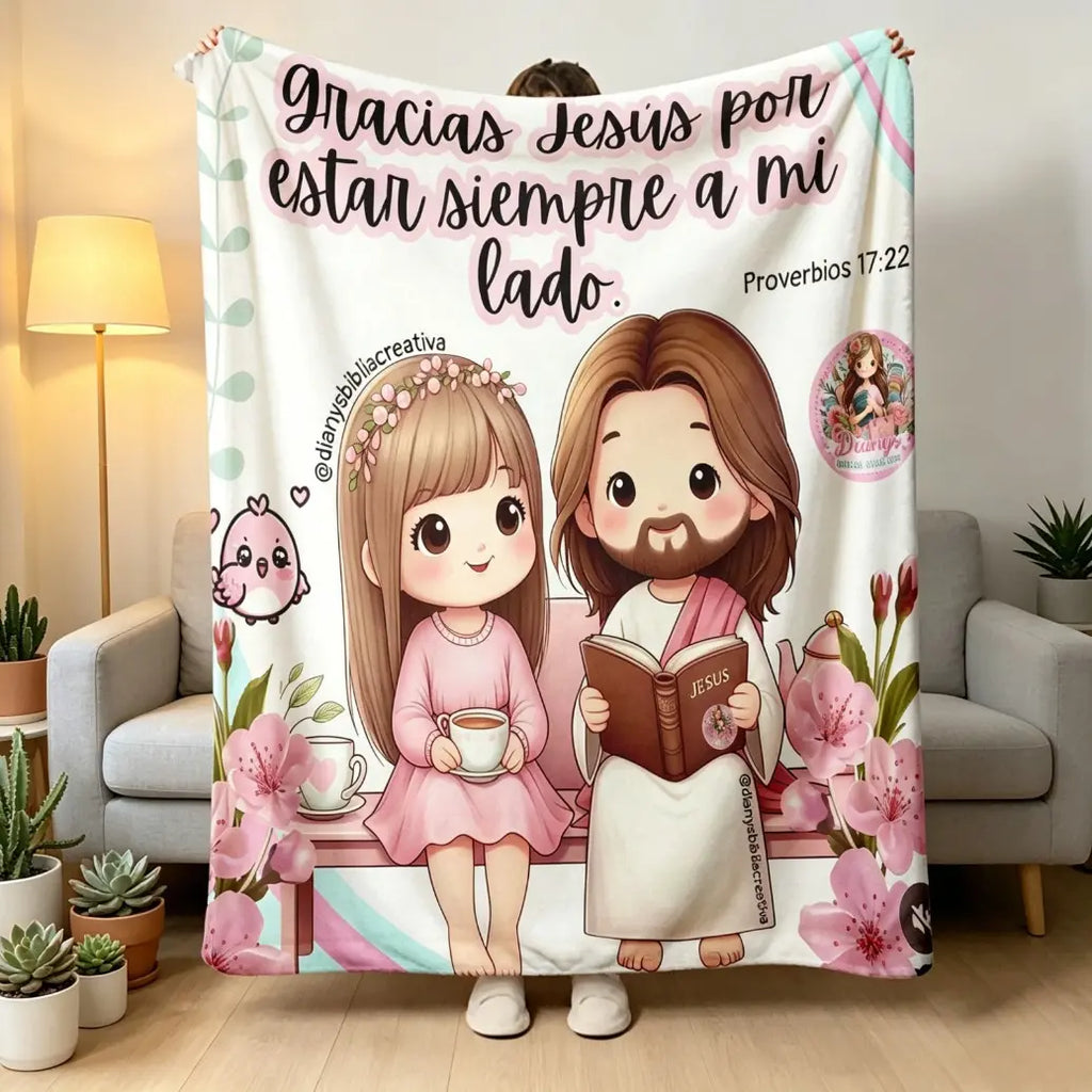 Christian Print Throw Blanket - Fluffy, Soft Cozy Cartoon Printed Jesus & Kids Design, Ultra Plush Lightweight, Floral Scripture, Machine Washable Blanket for Bed, Christmas Easter Gift
