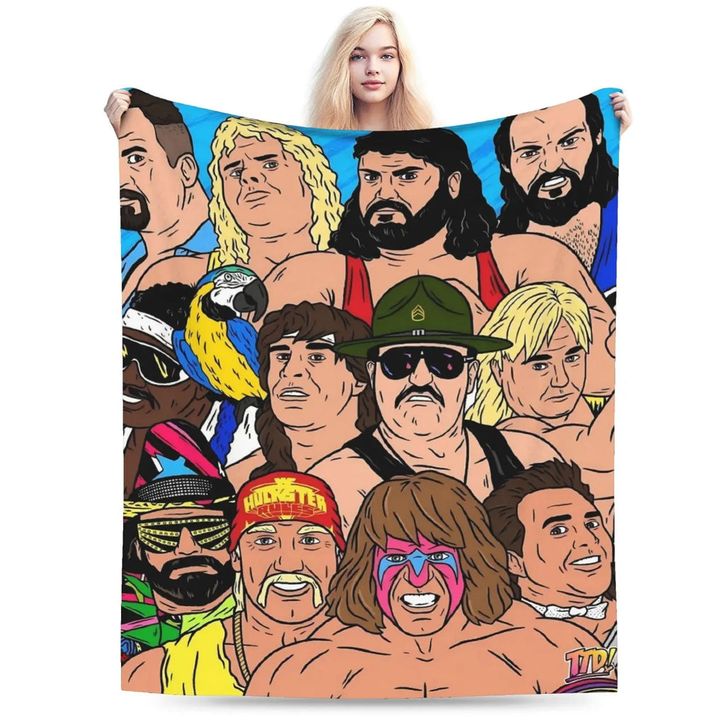 [Cozy Wrestling Flannel Blanket] Soft, Warm Wrestling-Themed Flannel Blanket - Cozy Throw for Couch, Office, Bed, Camping & Travel - Versatile All-Season Gift, Charming Anime Style Skin-friendly, lightweight and soft