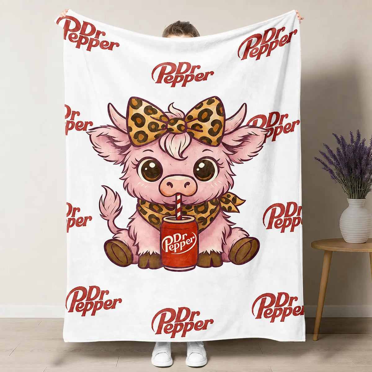 Cartoon Printed Character-Themed Cute Highland Cow Pattern Throw Blanket, 100% Polyester Cute Home Textile, Soft Warm Lightweight Blanket for Home & Office Gifts