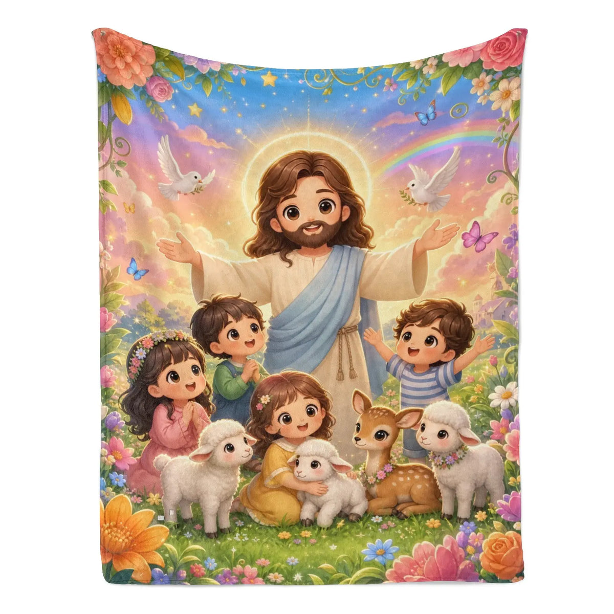 Jesus Cartoon Lamb Blanket - Soft Flannel Throw, Warm Cozy Lightweight Blanket for Sofa, Bed, Travel, Office, Birthday & Holiday Gift