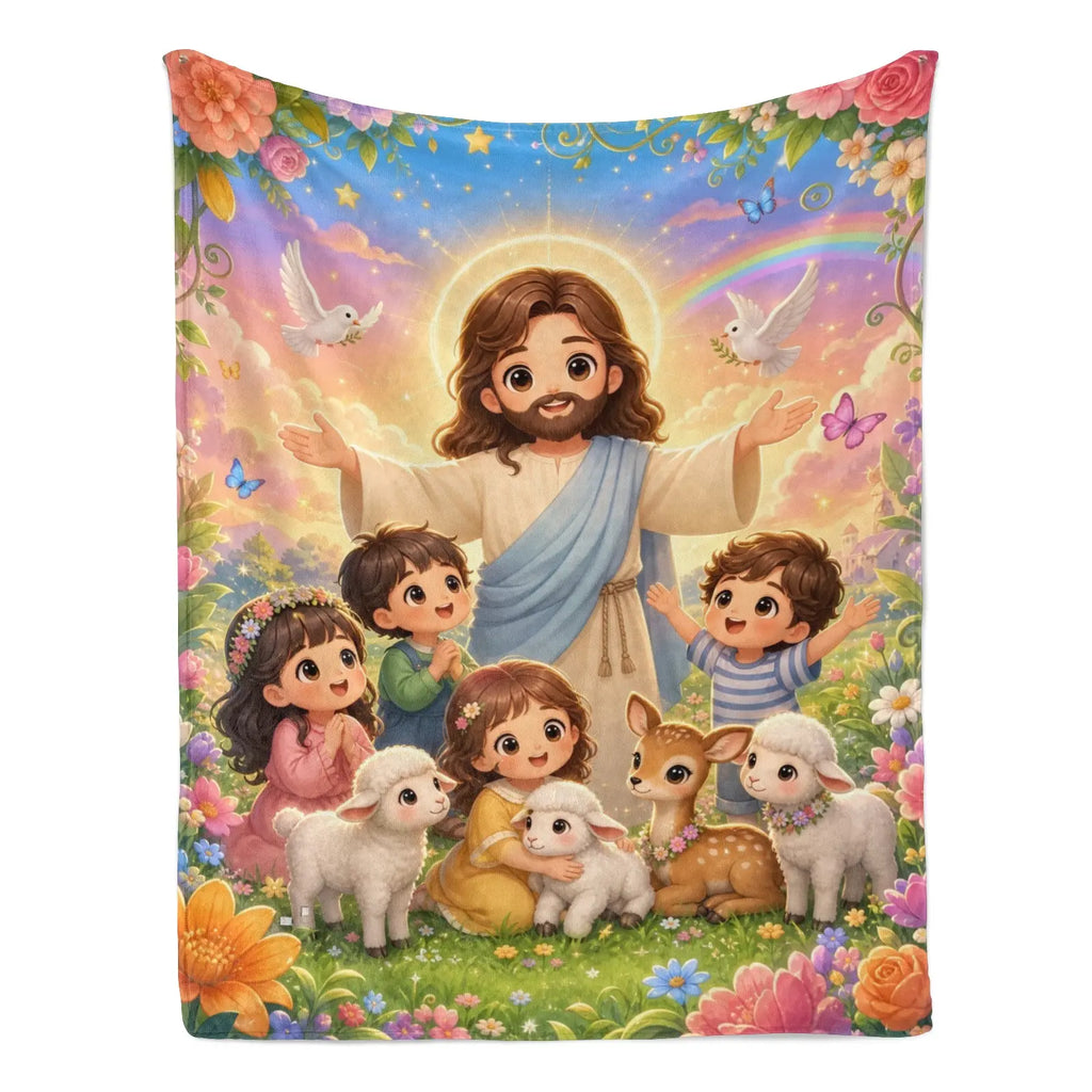Jesus Cartoon Lamb Blanket - Soft Flannel Throw, Warm Cozy Lightweight Blanket for Sofa, Bed, Travel, Office, Birthday & Holiday Gift