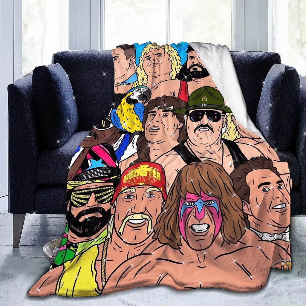 [Cozy Wrestling Flannel Blanket] Soft, Warm Wrestling-Themed Flannel Blanket - Cozy Throw for Couch, Office, Bed, Camping & Travel - Versatile All-Season Gift, Charming Anime Style Skin-friendly, lightweight and soft