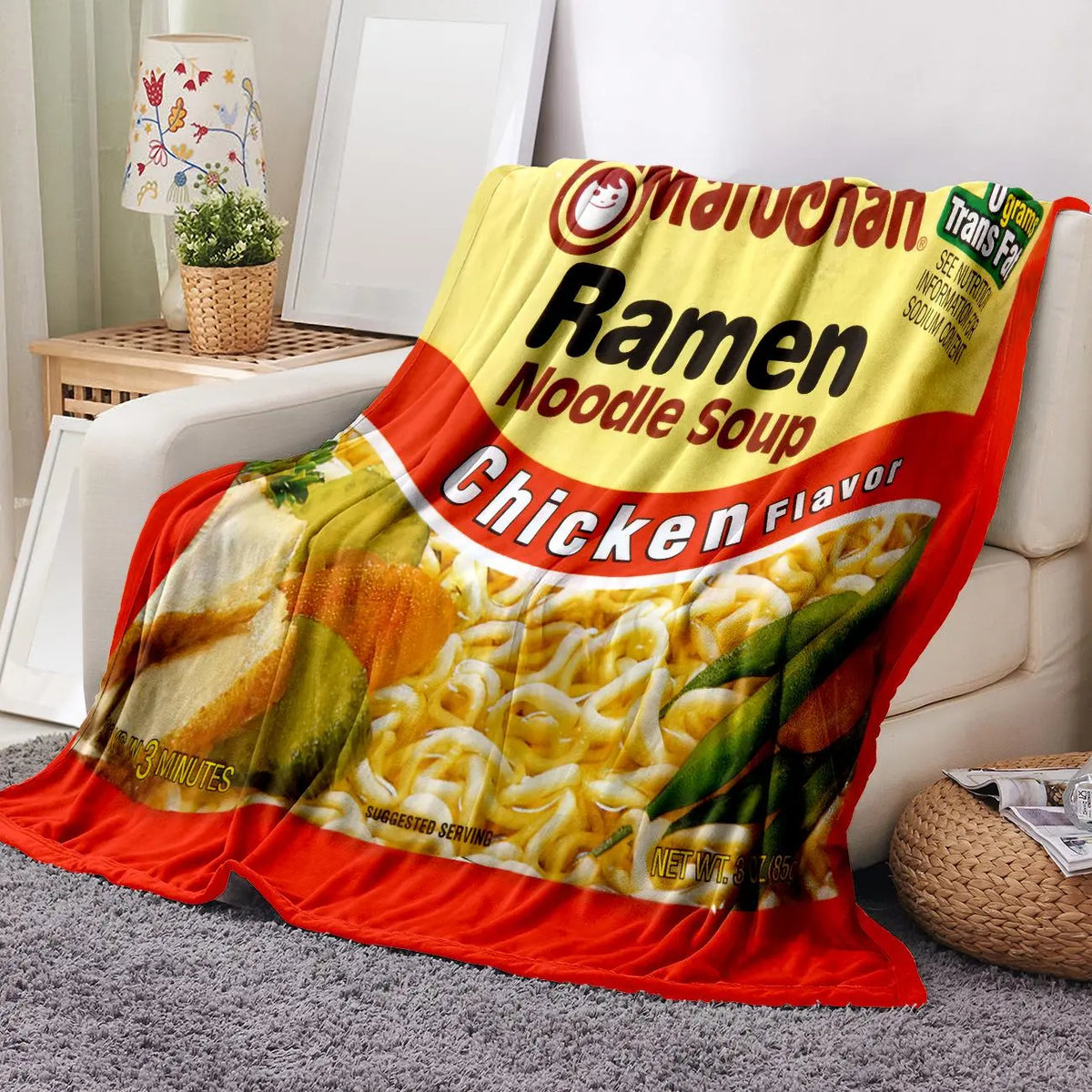 Chicken Noodle Pattern Graphic Throw Blanket, Soft Comfortable Warm Decorative Home Decor for Office, School, Dormitory & Camping #GLOBAL PICKS