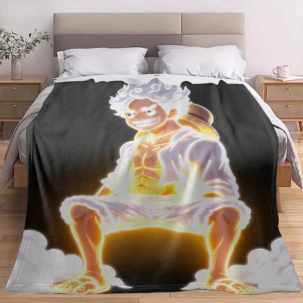 Glow Warrior Flannel Blanket - Lightning Aura Anime Print, Ultra Soft, Warm, Durable Texture, Boujee Home Accessories, Unique Room Decor, Bedroom Items for Cozy Look (Bedroom, Sofa Use)