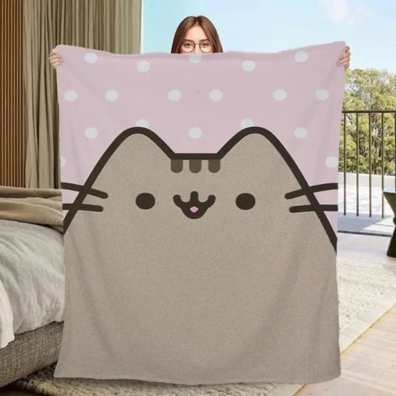 Pusheen Cat Plush Blanket Ultra Soft Flannel Fabric Adorable Kawaii Design Perfect Couples Gift For Anime Fans Cuddle Essential Cozy Nights Snuggle Companion office nap cover flannel portable throw blanket