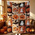 Countdown Sale Halloween Pumpkin Ghost Bat Plaid Patchwork Flannel Blanket Kids And Adults AC Blanket Soft Warm Cozy Throw Blanket Lightweight Sofa Bed Couch Bedroom Living Room Fall Autumn Home Decor Gift Viral Halloween Blanket
